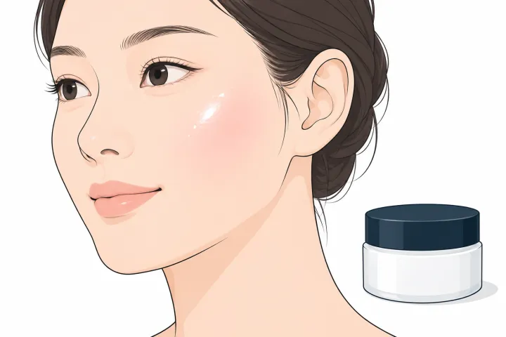 시술 후 보습제를 바른 볼과 크림 통 일러스트