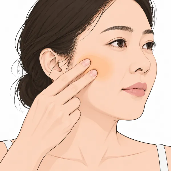 손끝으로 광대 부근 볼 피부를 눌러 탄력을 확인하는 일러스트