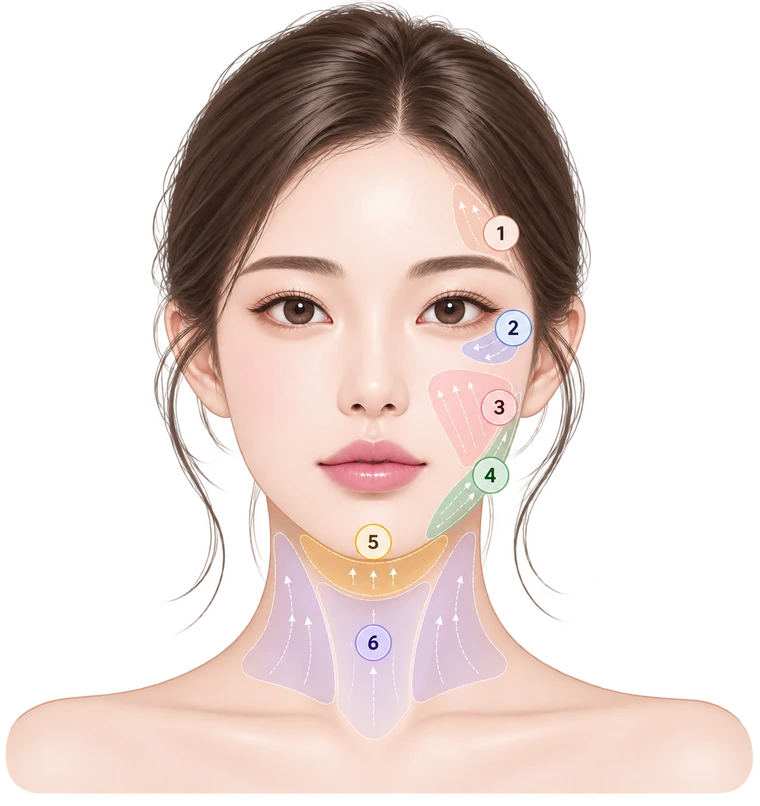 번호로 부위를 구분한 얼굴과 목 일러스트